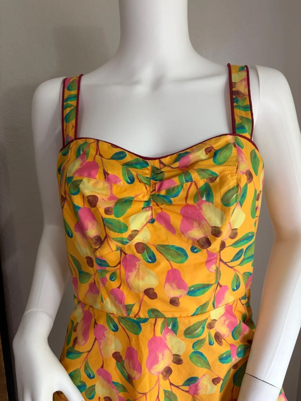 Farm Rio Cashew Tiered Midi Dress, floral print, fit & flare, cotton, vacation - Picture 3 of 15
